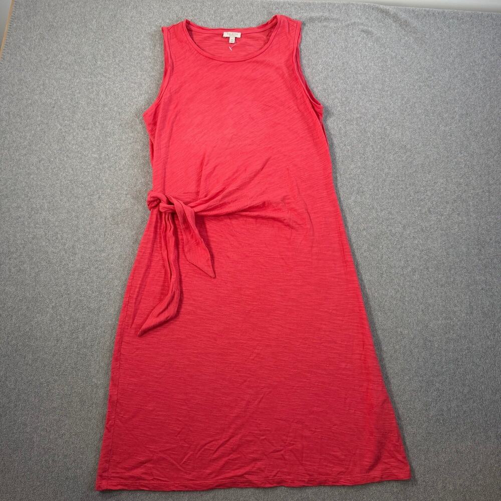 Talbots Women's Petite MP Pink Coral Sleeveless Side Tie Midi Dress Cotton Blend